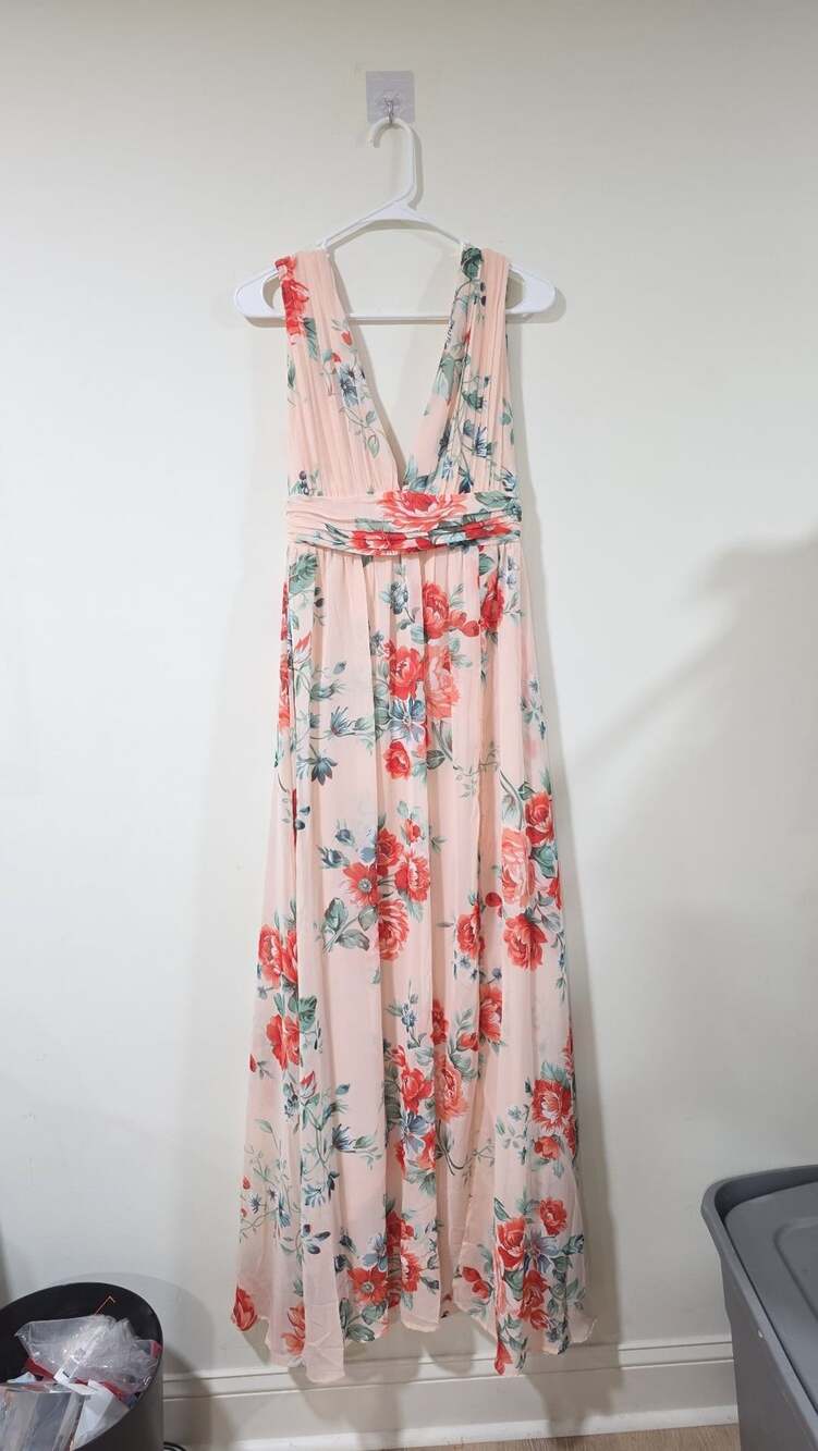 Lulus Garden Meandering Blush Pink Floral Print Maxi Dress